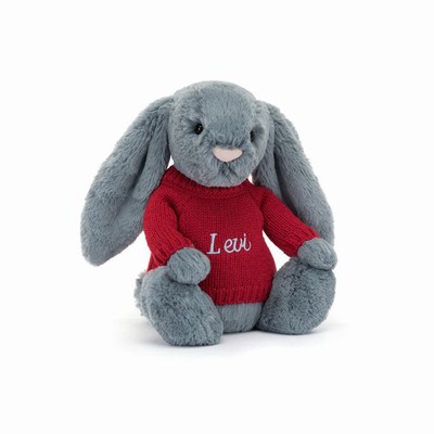 Jellycat Bashful Dusky Blue Bunny with Red Jumper Australia | 785263UDX